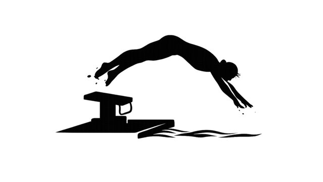 swimmer diving into water from block silhouette