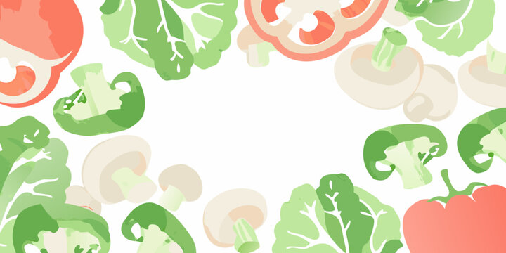 Vegetable pattern with tomatoes broccoli and mushrooms flat illustration