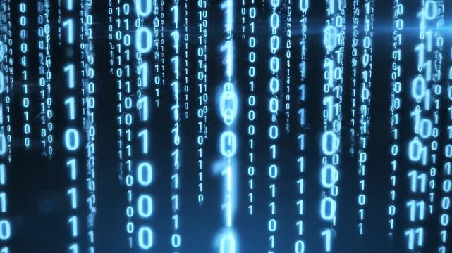 Binary code falling in digital space highlighting artificial intelligence and digital evolution