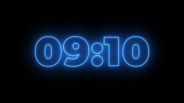10 minutes Countdown timer, 10 minutes stopwatch displays a timer counting down, 600 to 0 seconds digital countdown timer neon light style. 10 Minute Digital Countdown Engaging Timer Visuals for Event