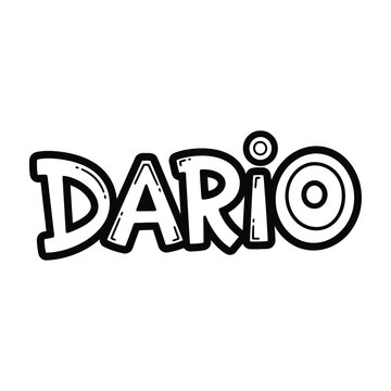 Dario Name Logo in Bold Black Outline Typography Isolated on White Background for Branding