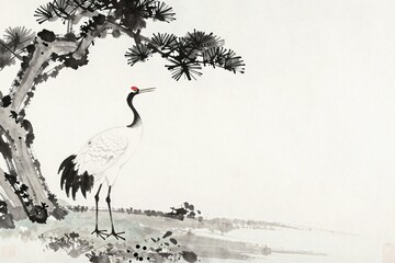 Obraz premium Japanese sumi-e ink painting, copy space