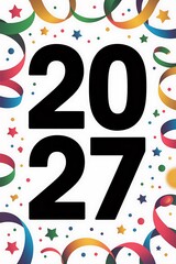 Fototapeta premium 2027 Year Celebration Background with Colorful Streamers