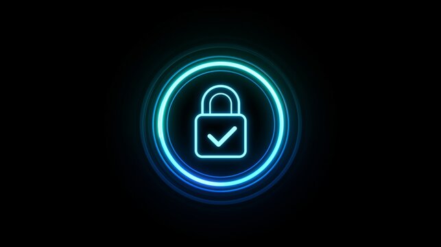 Secure lock symbol displayed in neon colors against a black background for design and safety themes