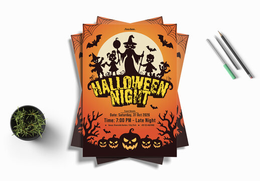 Halloween Event Flyer Template With Scary Cartoon Characters