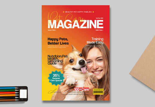 Pet Care Magazine Cover Page Template Layout