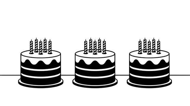 Cakes birthday set with candles and layered frosting design featuring cake, celebration, dessert with chocolate and vanilla elements for sweet, treat
