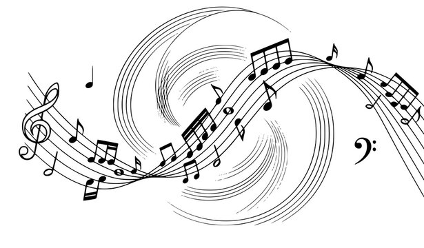 Minimal music notes wave vector with melody symbols isolated modern musical background