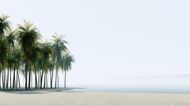 Serene tropical coastline with a cluster of palm trees on a sandy beach