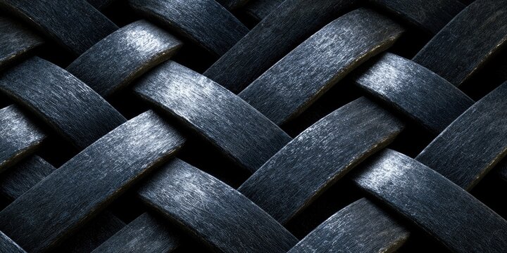 Textured dark interwoven bands create a repeating pattern against black