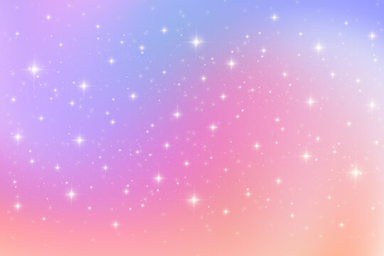 Purple night sky with starry galaxy backdrop. Pink and violet space background with cosmic nebula, aurora lights and dreamy celestial atmosphere perfect for design. Fantasy vector illustration