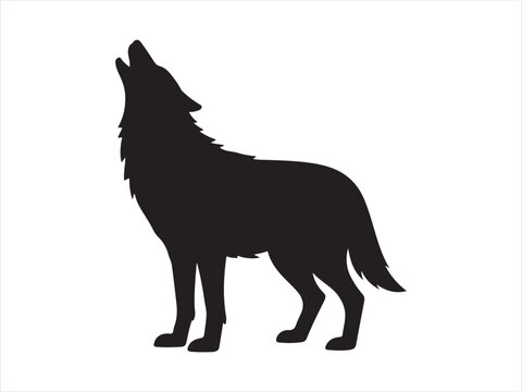 Black silhouette of a wolf howling isolated on white background vector illustration