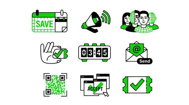Set of Event Management and Digital Ticketing Icons - Vector Illustration
