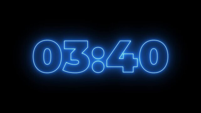 4 minutes Countdown timer, 4 minutes stopwatch displays a timer counting down, 240 to 0 seconds digital countdown timer neon light style. 4 Minute Digital Countdown Engaging Timer Visuals for Events.