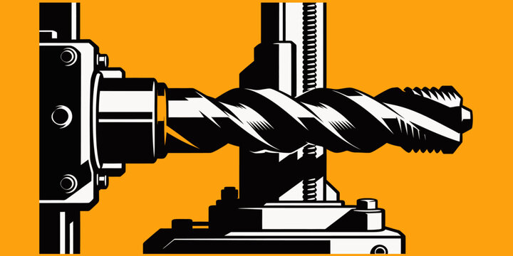 Illustration of an industrial drill press machine in action, perfect for industrial and manufacturing concepts
