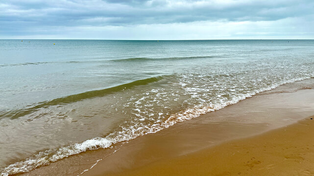 Seascape View of the English Channel with Diagonal Cloastline at Omaha Beach in Saint-Laurent-sur-Mer, Normandy