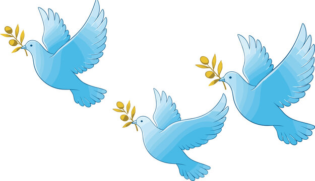 Vector Illustration of Three Doves Carrying Olive Branches Symbolizing Peace, Harmony, and Freedom for Social Causes, Posters, and Celebration Designs