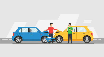 Naklejka premium Car Accident Illustration: Damaged Vehicles and Concerned People