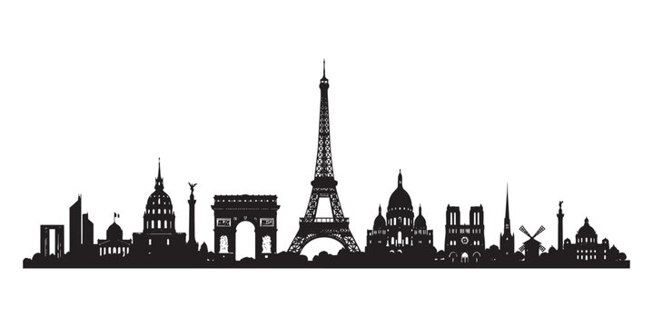Paris Skyline Silhouette Vector Illustration.