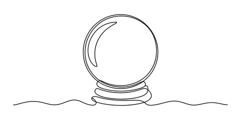 Continuous single line drawing of a magic crystal ball for fortune telling or prediction concept in a simple minimalist style illustration Vector, illustration © Single Outline 