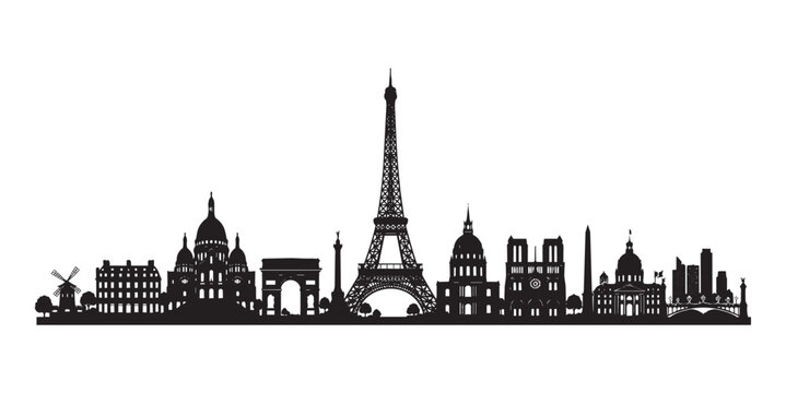 Paris France City Skyline Silhouette Vector Illustration.