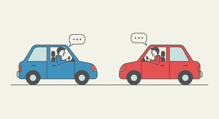 Obraz premium Texting While Driving: Two Cars Vector Illustration