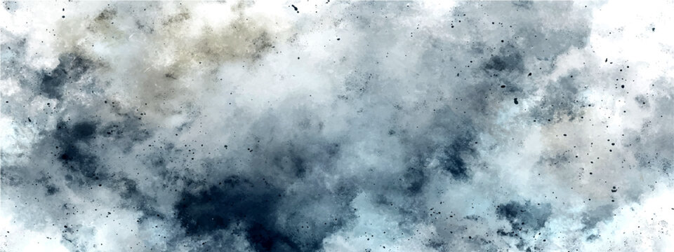 Abstract chaotic explosion of dark indigo, grey, and white smoke and dust particles suspended air, suggesting turmoil or energy release.