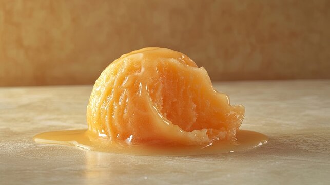 Melting Citrus Fruit Segment with Glossy Juice on Beige Surface. Generative AI
