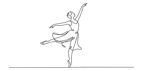 Continuous single line drawing of a graceful ballerina dancer performing a beautiful pose in a dance performance showing elegance and artistic movement Vector, illustration © Single Outline 