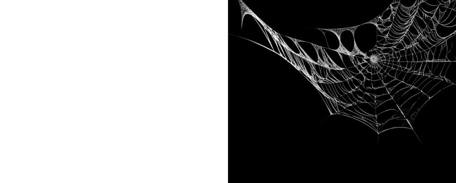 White spider web isolated on transparent background for creative design.