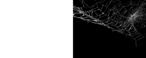 Natural spider web pattern with dew drops for spooky atmospheric graphics. © Creative Png