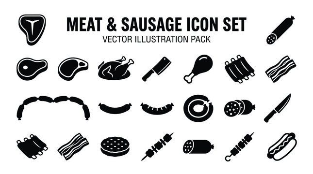 set of meat and sausage vector icons