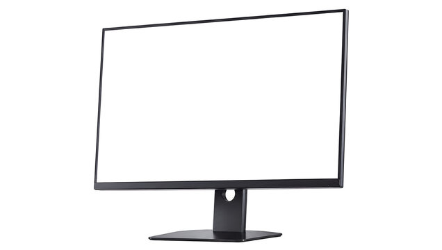 Black computer monitor with blank screen isolated on white background