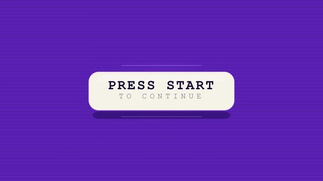 A computer screen displays a purple background with a white button labeled Press Start to Continue