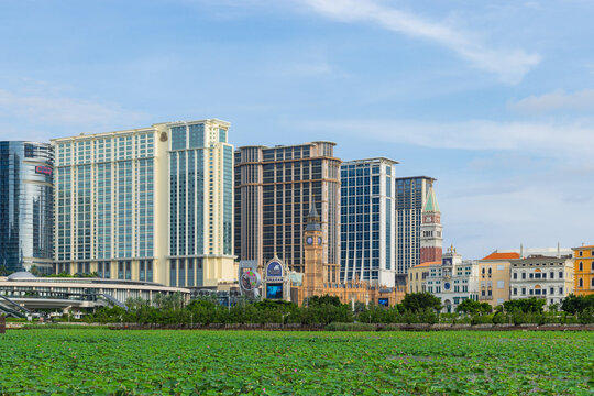 Luxurious hotels and casino skyline in macao cotai strip district