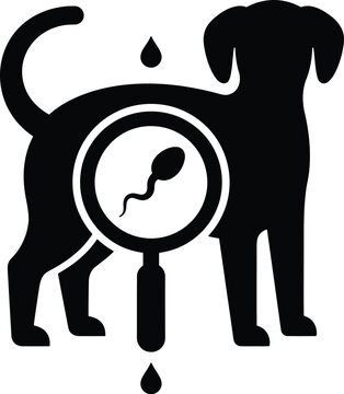 Black silhouette dog with magnifying glass showing sperm for veterinary or animal breeding purposes