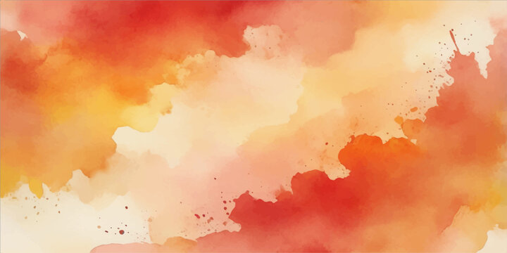 Abstract orange and blue watercolor vector background with a vintage grunge paper texture, painting an artistic cloud of smoke, fire, and water