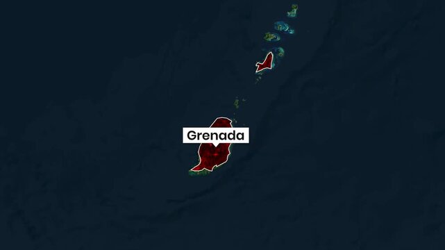 Animated map highlighting the country of Grenada and its surrounding islands from above