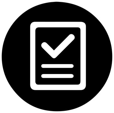 Solid black filled icon of automatic extension request white checklist on document in circle
