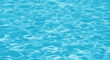 Obraz premium Clear blue water surface with rippling waves and light reflections. Vector illustration of pool water or tropical ocean surface with turquoise caustic patterns and sunlight.
