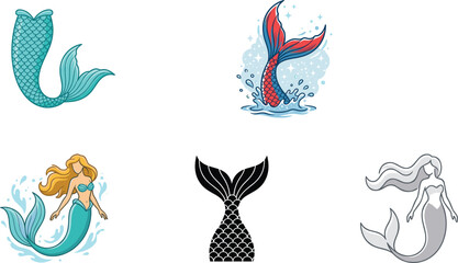 Cute Mermaid Tail Vector Collection with Fantasy Ocean Characters and Decorative Marine Illustration Designs © MDSHAHIDUL