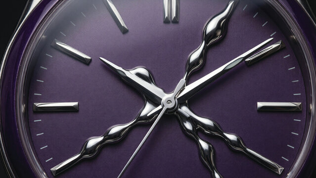 A close-up of a luxury watch with a purple face