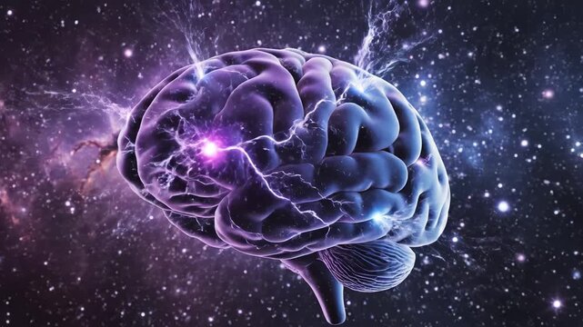 Brain in space with lightning emphasizing the majestic scale of the natural world
