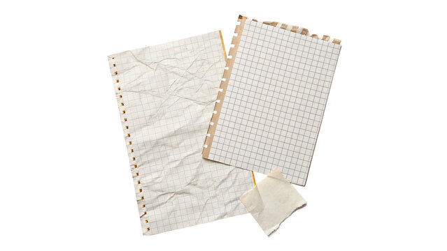 torn piece of squared paper with- tape isolated on transparent background