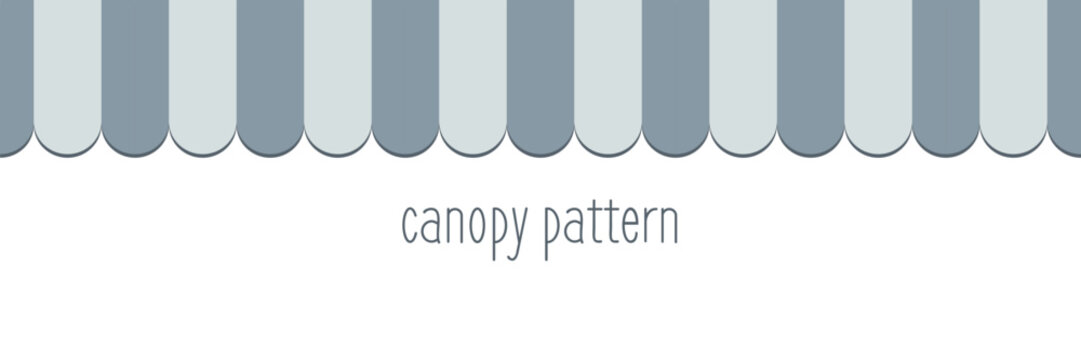 Vintage cafe canopy pattern with seamless border layout, striped awning details, market front inspiration, and retro carnival design. Vector