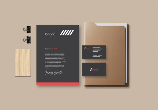 A4 Paper and Business Card Branding Stationery Mockup