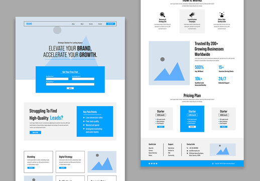 Landing Page Wireframe Template Clean Website UI UX Design