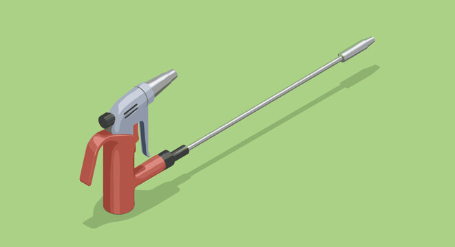 Spray gun, vector illustration, red and silver, gardening tool