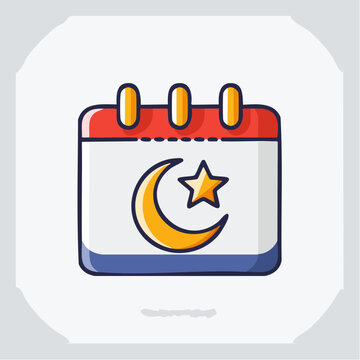 Calendar Icon with Crescent Moon and Star