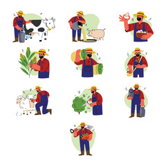 Fototapeta premium Modern Farmer Livestock And Harvest Illustration Set